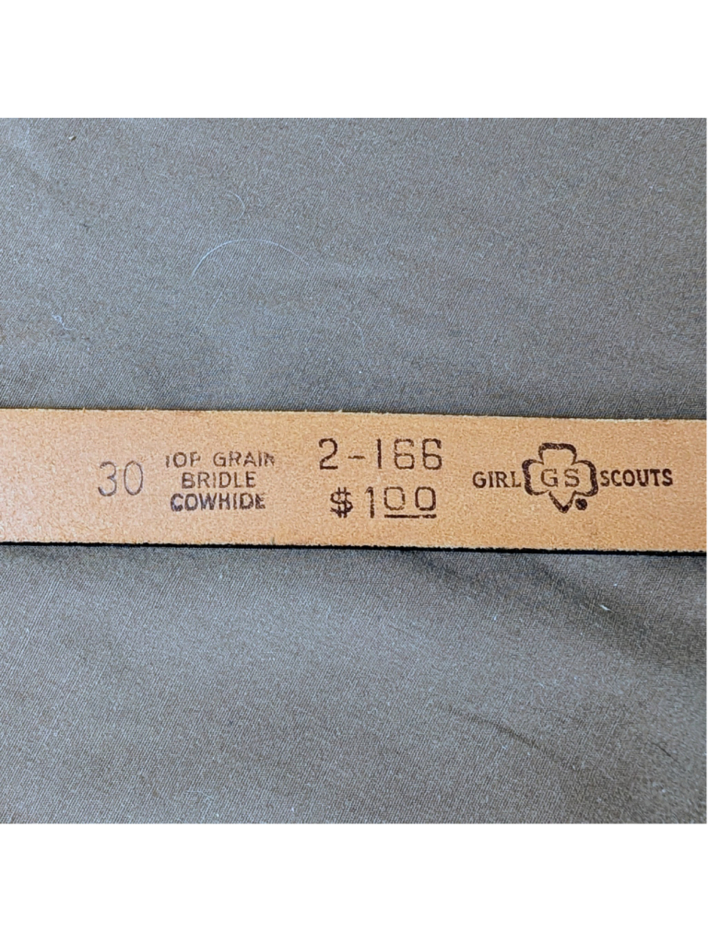 Vintage Girl Scouts Green Leather Uniform Belt Size 30 Top Grain Bridle Cowhide - Picture 2 of 9